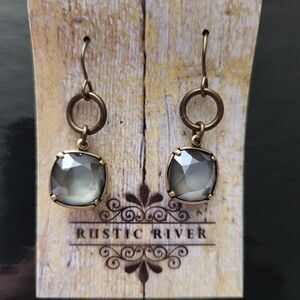 Charcoal gray square crystal stone Earrings NWT
